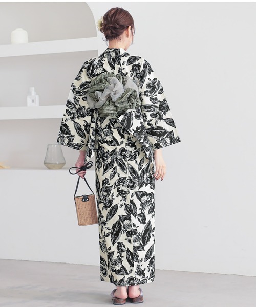 レディース　浴衣 レディース 女性浴衣 2点セット(綿浴衣+しわ兵児帯) Fサイズ シンプルライフ
