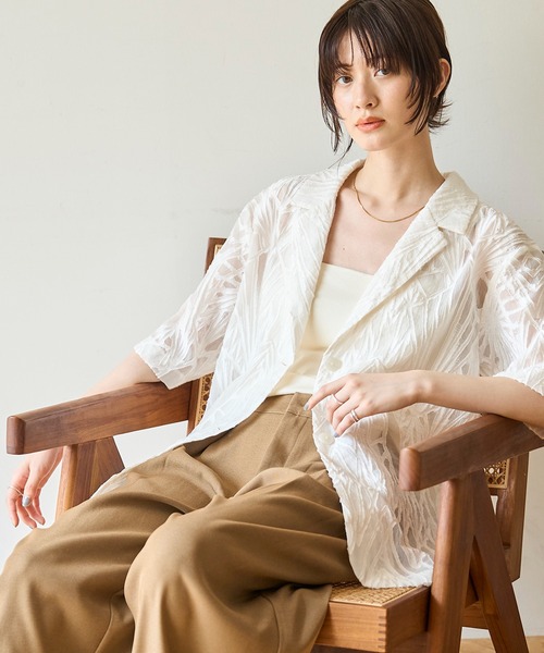 meilmada（メイルマダ）の「シアージャガードハーフスリーブジャケット（テーラードジャケット・レディース・アイボリー/ブラック・FREE）」の3枚目の写真
