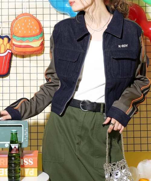 NERDY トラックジャケット カーキ ノルディ NERDY W'S DENIM MIX TRACK
