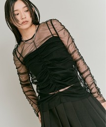 2way シャーリング シアー ロングスリーブ トップス / 2Way Shirred Sheer Top