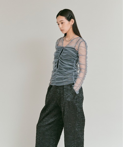 W:Huku(フーク)の「2way シャーリング シアー ロングスリーブ トップス / 2Way Shirred Sheer Top(Tシャツ/カットソー・レディース・ブラック/グレー/アイボリー・FREE)」の10枚目の写真