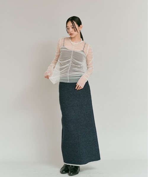 W:Huku(フーク)の「2way シャーリング シアー ロングスリーブ トップス / 2Way Shirred Sheer Top(Tシャツ/カットソー・レディース・ブラック/グレー/アイボリー・FREE)」の12枚目の写真