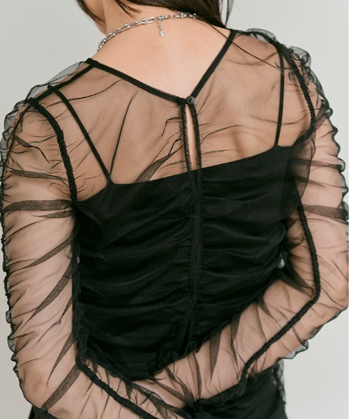W:Huku(フーク)の「2way シャーリング シアー ロングスリーブ トップス / 2Way Shirred Sheer Top(Tシャツ/カットソー・レディース・ブラック/グレー/アイボリー・FREE)」の18枚目の写真