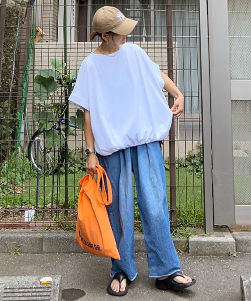 notch.（ノッチ）の「【notch.by KR】ドルマンドローコードTシャツ（Tシャツ/カットソー・レディース・ブラック/オフホワイト/チャコール・M）」の5枚目の写真