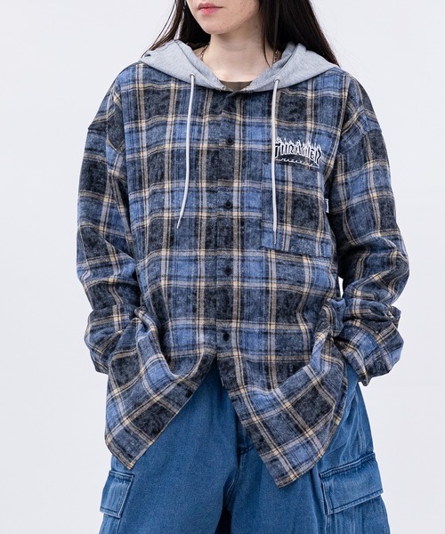 THRASHER（スラッシャー）の「【at】〔THRASHER/スラッシャー〕ヴィンテージ加工 フード付チェックシャツ（シャツ/ブラウス・メンズ・ブルー/ブラック・MEDIUM/LARGE）」の21枚目の写真