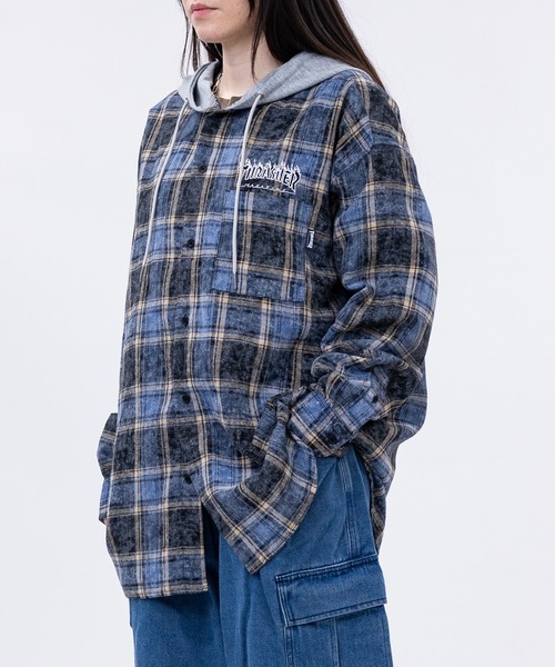 THRASHER（スラッシャー）の「【at】〔THRASHER/スラッシャー〕ヴィンテージ加工 フード付チェックシャツ（シャツ/ブラウス・メンズ・ブルー/ブラック・MEDIUM/LARGE）」の22枚目の写真