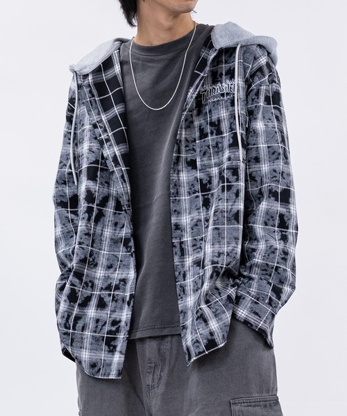 THRASHER（スラッシャー）の「【at】〔THRASHER/スラッシャー〕ヴィンテージ加工 フード付チェックシャツ（シャツ/ブラウス・メンズ・ブルー/ブラック・MEDIUM/LARGE）」の14枚目の写真