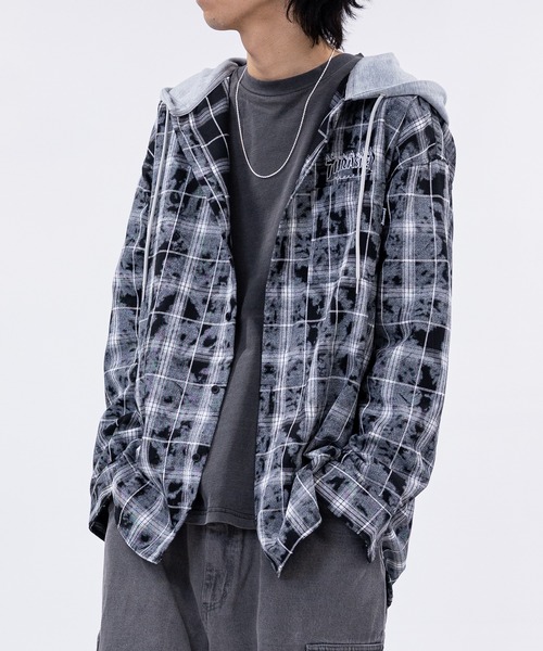THRASHER（スラッシャー）の「【at】〔THRASHER/スラッシャー〕ヴィンテージ加工 フード付チェックシャツ（シャツ/ブラウス・メンズ・ブルー/ブラック・MEDIUM/LARGE）」の15枚目の写真