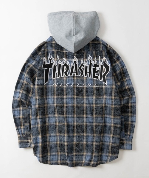 THRASHER（スラッシャー）の「【at】〔THRASHER/スラッシャー〕ヴィンテージ加工 フード付チェックシャツ（シャツ/ブラウス・メンズ・ブルー/ブラック・MEDIUM/LARGE）」の13枚目の写真