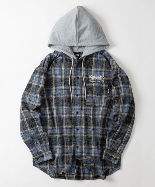 THRASHER（スラッシャー）の「【at】〔THRASHER/スラッシャー〕ヴィンテージ加工 フード付チェックシャツ（シャツ/ブラウス・メンズ・ブルー/ブラック・MEDIUM/LARGE）」の12枚目の写真