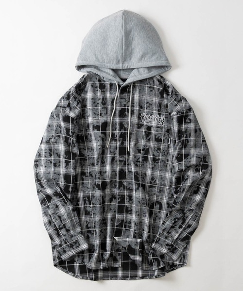 THRASHER（スラッシャー）の「【at】〔THRASHER/スラッシャー〕ヴィンテージ加工 フード付チェックシャツ（シャツ/ブラウス・メンズ・ブルー/ブラック・MEDIUM/LARGE）」の10枚目の写真