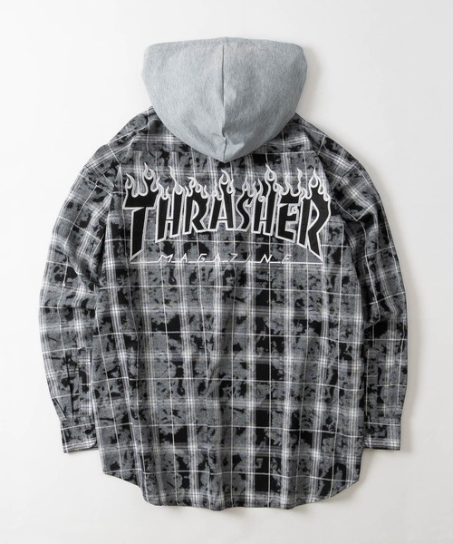 THRASHER（スラッシャー）の「【at】〔THRASHER/スラッシャー〕ヴィンテージ加工 フード付チェックシャツ（シャツ/ブラウス・メンズ・ブルー/ブラック・MEDIUM/LARGE）」の11枚目の写真