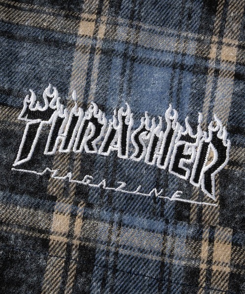THRASHER（スラッシャー）の「【at】〔THRASHER/スラッシャー〕ヴィンテージ加工 フード付チェックシャツ（シャツ/ブラウス・メンズ・ブルー/ブラック・MEDIUM/LARGE）」の5枚目の写真
