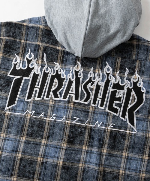 THRASHER（スラッシャー）の「【at】〔THRASHER/スラッシャー〕ヴィンテージ加工 フード付チェックシャツ（シャツ/ブラウス・メンズ・ブルー/ブラック・MEDIUM/LARGE）」の8枚目の写真