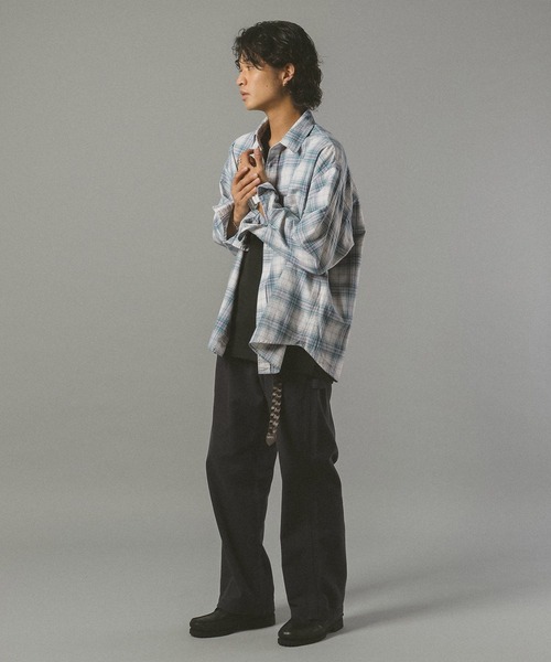 RAGEBLUE（レイジブルー）の「ビッグシルエット/オンブレチェックシャツ（シャツ/ブラウス・メンズ・ブラウン/ホワイト系その他/ネイビー/ブラック・LARGE/SMALL/MEDIUM）」の7枚目の写真