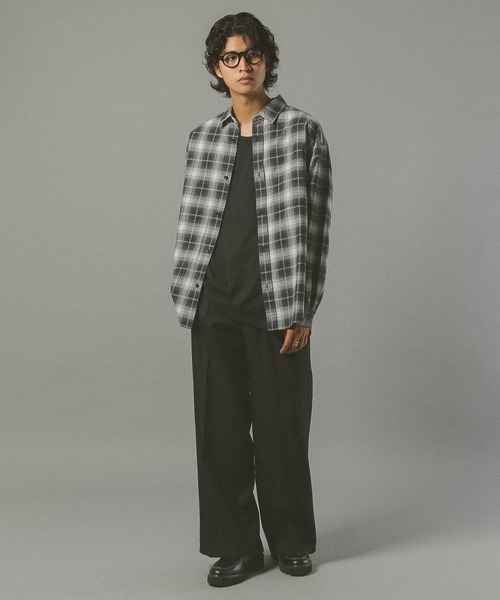 RAGEBLUE（レイジブルー）の「ビッグシルエット/オンブレチェックシャツ（シャツ/ブラウス・メンズ・ブラウン/ホワイト系その他/ネイビー/ブラック・LARGE/SMALL/MEDIUM）」の12枚目の写真