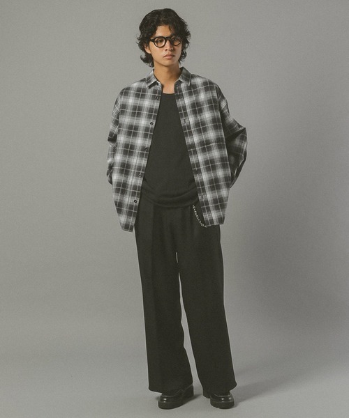 RAGEBLUE（レイジブルー）の「ビッグシルエット/オンブレチェックシャツ（シャツ/ブラウス・メンズ・ブラウン/ホワイト系その他/ネイビー/ブラック・LARGE/SMALL/MEDIUM）」の13枚目の写真