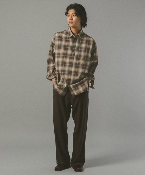 RAGEBLUE（レイジブルー）の「ビッグシルエット/オンブレチェックシャツ（シャツ/ブラウス・メンズ・ブラウン/ホワイト系その他/ネイビー/ブラック・LARGE/SMALL/MEDIUM）」の19枚目の写真