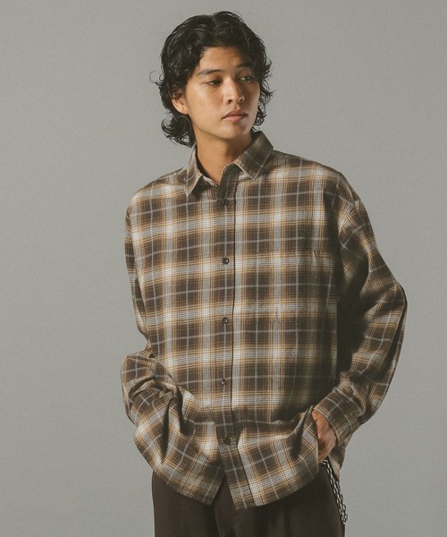 RAGEBLUE（レイジブルー）の「ビッグシルエット/オンブレチェックシャツ（シャツ/ブラウス・メンズ・ブラウン/ホワイト系その他/ネイビー/ブラック・LARGE/SMALL/MEDIUM）」の22枚目の写真