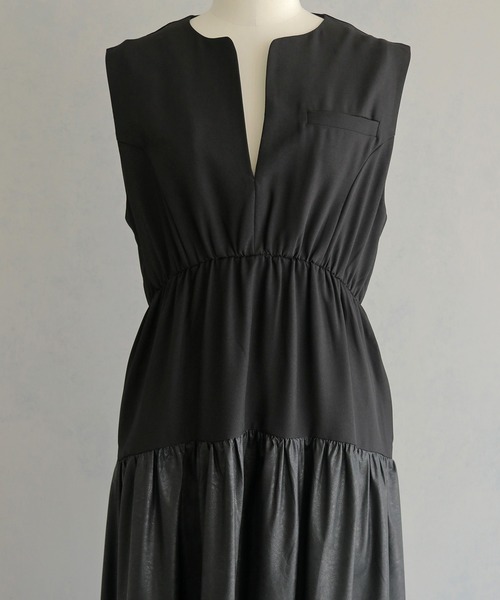 &g'aime(アンジェム)の「【&g'aime】レザー切替ティアードワンピース Leather-Panel Tiered Dress(ワンピース・レディース・ブラック/グレイッシュベージュ・FREE)」の18枚目の写真