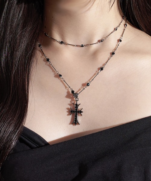 apres jour mignon(アプレジュールミニョン)の「【apresjour mignon×ARIAZ】2連チェーンクロスモチーフネックレス(ネックレス・レディース・シルバー・ONESIZE)」の2枚目の写真