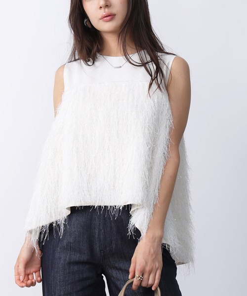 PICCIN（ピッチン）の「フェザー切り替えノースリーブブラウス（シャツ/ブラウス・レディース・アイボリー/ブラック・M）」の2枚目の写真