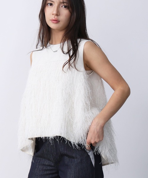 PICCIN（ピッチン）の「フェザー切り替えノースリーブブラウス（シャツ/ブラウス・レディース・アイボリー/ブラック・M）」の8枚目の写真