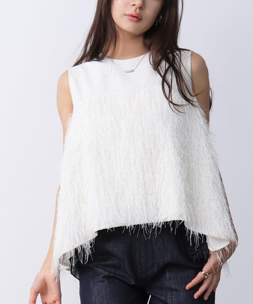 PICCIN（ピッチン）の「フェザー切り替えノースリーブブラウス（シャツ/ブラウス・レディース・アイボリー/ブラック・M）」の7枚目の写真