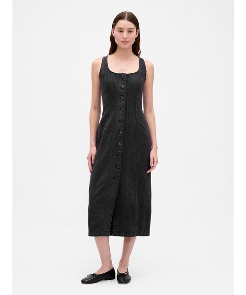 GAP(ギャップ)の「シーム フロントボタン ミディワンピース(ワンピース・レディース・ブラック・S/M/L/XS/XXS)」の1枚目の写真