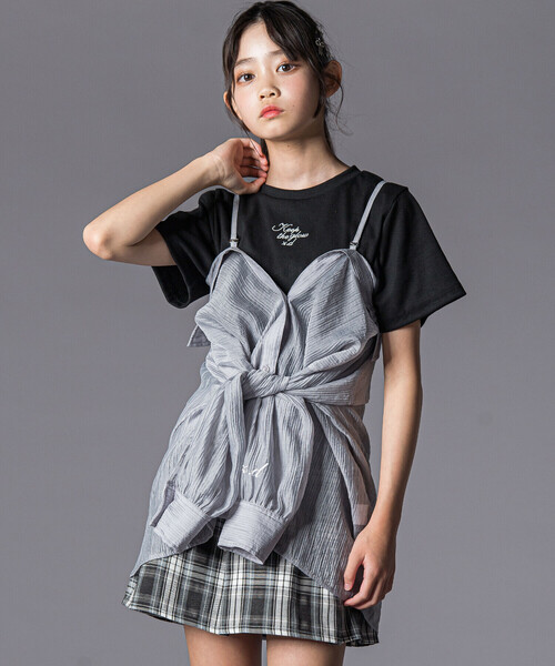 ZIDDY（ジディ）の「オフショルダー2WAY長袖シャツ＆半袖Tシャツセット(130~160cm)（シャツ/ブラウス・キッズ・パープル/グレー・FREE/130cm/140cm/150cm）」の3枚目の写真