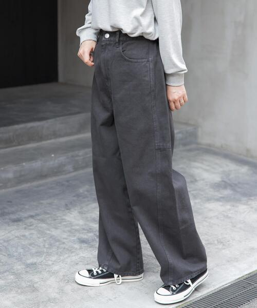 FORK&SPOON（フォークアンドスプーン）の「FORK&SPOON　ガーメントダイツイルカーブパンツ（その他パンツ・レディース・アイボリー/チャコールグレー・1/2）」の19枚目の写真