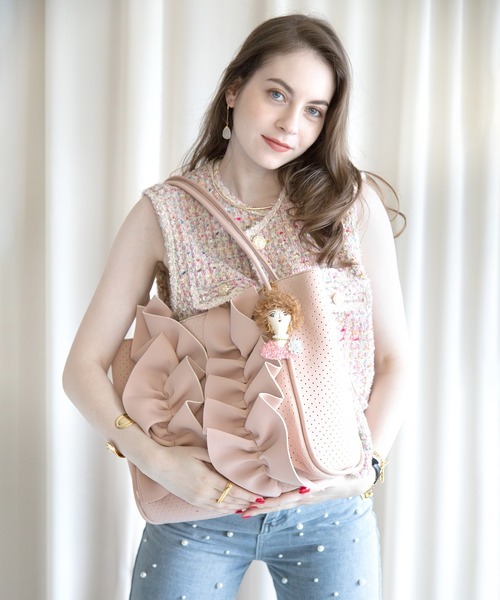 U（ユー）の「Moelleux モワルー フリルトートバッグ（トートバッグ・レディース・ブラック/ピンク/グレー/シルバー・FREE）」の5枚目の写真