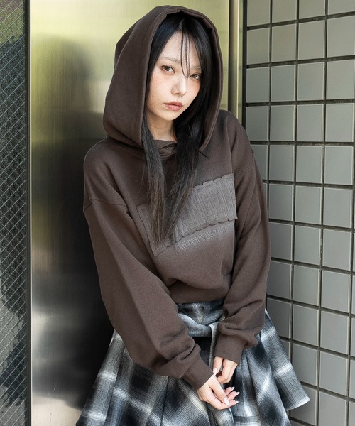 ミカヅキbigwave グラフィックパーカー ベージュ パーカー レトロキッズ グラフィック オーバーサイズ フード