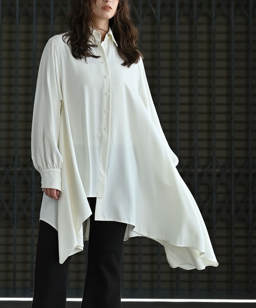 funda mine（ファンダマイン）の「とろみアシンメトリーシャツ（シャツ/ブラウス・レディース・ホワイト/ブラック・FREE）」の3枚目の写真
