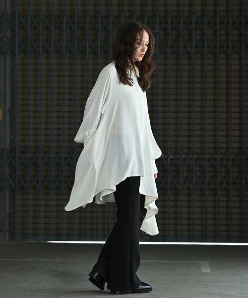 funda mine（ファンダマイン）の「とろみアシンメトリーシャツ（シャツ/ブラウス・レディース・ホワイト/ブラック・FREE）」の7枚目の写真