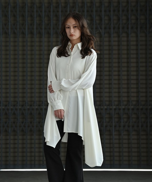 funda mine（ファンダマイン）の「とろみアシンメトリーシャツ（シャツ/ブラウス・レディース・ホワイト/ブラック・FREE）」の9枚目の写真