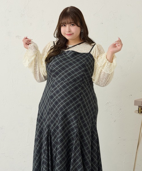 Louiosy（ルオシー）の「【大きいサイズ】レーストップス+キャミソールSET（シャツ/ブラウス・レディース・ブラック/アイボリー・X-LARGE/4L/3L）」の17枚目の写真