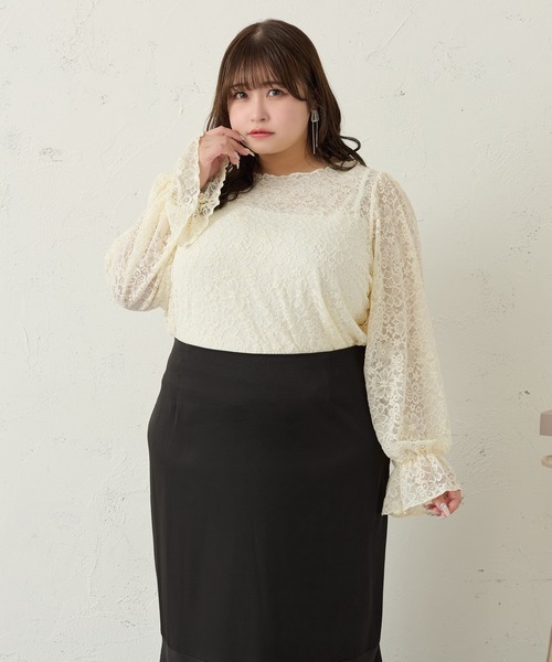 Louiosy（ルオシー）の「【大きいサイズ】レーストップス+キャミソールSET（シャツ/ブラウス・レディース・ブラック/アイボリー・X-LARGE/4L/3L）」の16枚目の写真