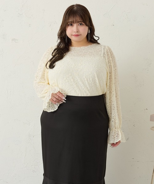 Louiosy（ルオシー）の「【大きいサイズ】レーストップス+キャミソールSET（シャツ/ブラウス・レディース・ブラック/アイボリー・X-LARGE/4L/3L）」の3枚目の写真