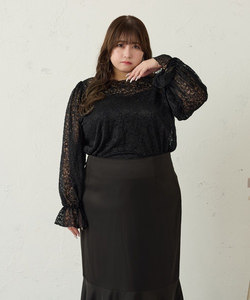 Louiosy（ルオシー）の「【大きいサイズ】レーストップス+キャミソールSET（シャツ/ブラウス・レディース・ブラック/アイボリー・X-LARGE/4L/3L）」の5枚目の写真