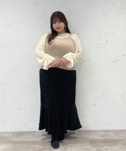 Louiosy（ルオシー）の「【大きいサイズ】レーストップス+キャミソールSET（シャツ/ブラウス・レディース・ブラック/アイボリー・X-LARGE/4L/3L）」の9枚目の写真
