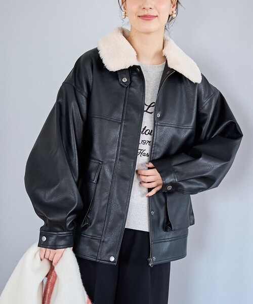 セール】ボア襟付きレザーライクヴィンテージブルゾン（ブルゾン