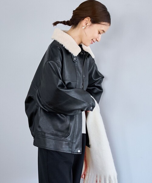 セール】ボア襟付きレザーライクヴィンテージブルゾン（ブルゾン