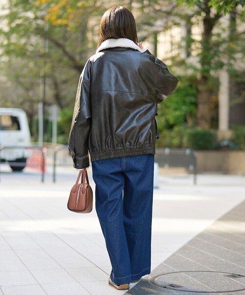 セール】ボア襟付きレザーライクヴィンテージブルゾン（ブルゾン