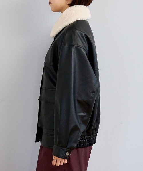 セール】ボア襟付きレザーライクヴィンテージブルゾン（ブルゾン