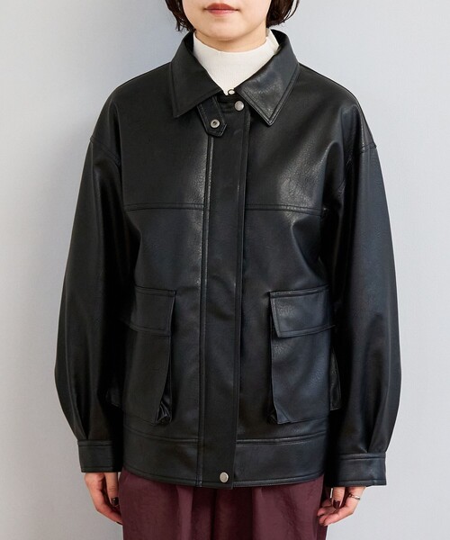 セール】ボア襟付きレザーライクヴィンテージブルゾン（ブルゾン