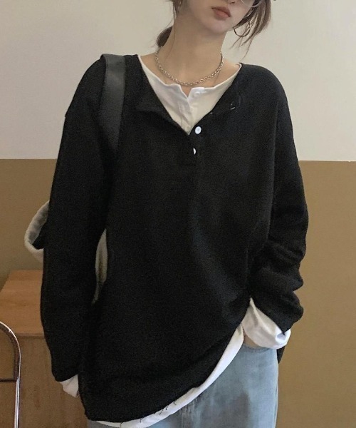 maison de LATIR(メゾンドラティール)の「春に毎日着たくなる、やわらかく軽やかな長袖レイヤード調プルオーバー(Tシャツ/カットソー・レディース・ブラック・FREE)」の5枚目の写真