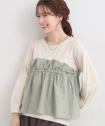 DRESKIP | 【洗濯機可/S-LL】1枚で華やか フリルドッキングトップス(Tシャツ/カットソー)