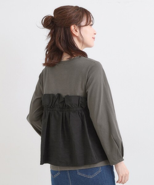 DRESKIP(ドレスキップ)の「【洗濯機可/S-LL】1枚で華やか フリルドッキングトップス(Tシャツ/カットソー・レディース・ブラウン系その他/オフホワイト/チャコールグレー・01/02/03/04)」の13枚目の写真