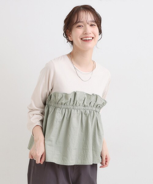 DRESKIP(ドレスキップ)の「【洗濯機可/S-LL】1枚で華やか フリルドッキングトップス(Tシャツ/カットソー・レディース・ブラウン系その他/オフホワイト/チャコールグレー・01/02/03/04)」の16枚目の写真